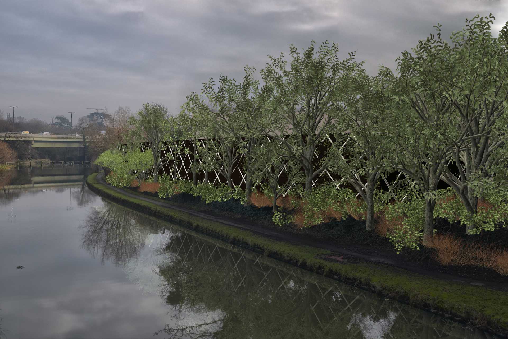 Visualisation of new fence and planting scheme alongside the canal.